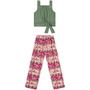 Imagem de Conjunto Infantil Angerô Blusa Malha Paris Calça Tecido Rayon Verde/Rosa