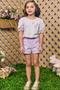 Imagem de Conjunto Infantil Blusa Boxy em Malha Fresh Floral Xadrez e Shorts em Sarja Flora by Infanti