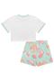 Imagem de Conjunto Infantil Blusa Boxy Over em M. Malha Delicious c/Aplique de Lantejoulas e Shorts-saia em Neo Fresh - Kukiê