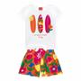 Imagem de Conjunto Infantil Blusa Branca Pranchas Surf e Short Laranja Flores Kyly