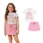 Imagem de Conjunto Infantil Blusa Canelada Urso Saia-Short Moletom Kukiê