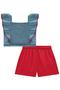 Imagem de Conjunto Infantil Blusa Cropped em Jeans Liz Moranguinho em Crochê e Shorts em Air Flow Textura Festas- Kukiê