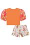 Imagem de Conjunto Infantil Blusa Cropped Ursinha Abelhinha e Short em Malha Fresh Estampado Alecrim by Kukiê