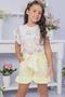 Imagem de Conjunto Infantil Blusa em Cotton e Manga Tule Gatinha e Shorts em Sarja Empapelada Princess by Infanti