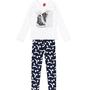 Imagem de Conjunto Infantil Blusa Malha Manga Longa Branca e Legging Azul Marinho Kyly