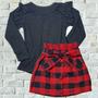 Imagem de Conjunto Infantil Blusinha Saia Xadrez Moda Menina Outono Inverno São João Festa Junina