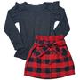 Imagem de Conjunto Infantil Blusinha Saia Xadrez Moda Menina Outono Inverno São João Festa Junina
