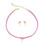 Imagem de Conjunto infantil brinco e chocker camurça flamingo 