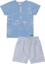 Imagem de Conjunto Infantil Camiseta e Bermuda em tecido Linen Nini&Bambini  Coqueiros Azul