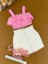 Imagem de Conjunto Infantil Catavento Verão Com Shorts Saia e Blusa Rosa