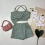 Imagem de Conjunto Infantil Cropped Laço Short Saia Look Estiloso Luxo