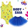 Imagem de Conjunto Infantil de Carnaval Body Alegria Amarelo e Saia de Tule Azul