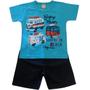 Imagem de Conjunto Infantil de Verão para Menino Camiseta Manga Curta Praia Kombi Surfista e Bermuda Microfibra