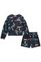 Imagem de Conjunto Infantil em Malha Blusa e Shorts Estampado Floral Floresta Azul Marinho Flora - By Infanti 