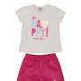 Imagem de Conjunto infantil feminino blusa com silk + short couro com babados