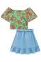 Imagem de Conjunto Infantil Kukie Alecrim Verão Saia e Blusa Verde Tule Flor