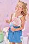 Imagem de Conjunto Infantil Kukie Verão Saia Jeans e Top Cropped com Bolsinha Arco-íris