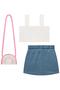 Imagem de Conjunto Infantil Kukie Verão Saia Jeans e Top Cropped com Bolsinha Arco-íris