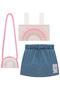 Imagem de Conjunto Infantil Kukie Verão Saia Jeans e Top Cropped com Bolsinha Arco-íris