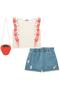 Imagem de Conjunto Infantil Kukie Verão Shorts Jeans e Blusa Morango Com Bolsinha