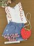 Imagem de Conjunto Infantil Kukie Verão Shorts Jeans e Blusa Morango Com Bolsinha