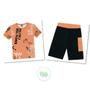 Imagem de Conjunto Infantil Kyly Camiseta Algodão Bermuda Malhão Vanizado Laranja/Preto
