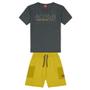 Imagem de Conjunto Infantil Kyly Camiseta Algodão Bermuda Moletom e Gorgurinho Mescla Escuro/Amarelo