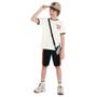 Imagem de Conjunto Infantil Kyly Camiseta Algodão Bermuda Moletom Flamê Off White/Preto