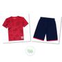 Imagem de Conjunto Infantil Kyly Camiseta Algodão Bermuda Moletom Leve Vermelho/Marinho