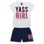 Imagem de Conjunto Infantil Kyly Feminino Yass Girl Camisa Básica Manga Curta E Bermuda Estampada