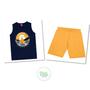 Imagem de Conjunto Infantil Kyly Regata Algodão Bermuda Moletom Leve Marinho/Amarelo