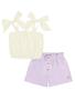 Imagem de Conjunto Infantil Menina Blusa Cropped Com Laço E Short Natural E Lilás Cinti