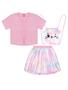 Imagem de Conjunto Infantil Menina Blusa Cropped, Saia-Short Com Tule E Bolsa Gatinha Rosa Cinti