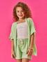 Imagem de Conjunto Infantil Menina Blusa Cropped, Short E Kimono Natural E Verde Cinti