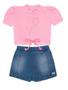 Imagem de Conjunto Infantil Menina Blusa e Short Saia Jeans Aconchego