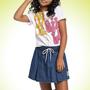 Imagem de Conjunto Infantil Menina Blusa e Short Saia Jeans Leve Fakini Kids