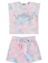 Imagem de Conjunto Infantil Menina Verão Blusa e Short Saia 2 peças Tie Dye Tam 1 a 12 - Branco Kukiê