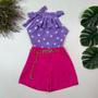 Imagem de Conjunto Infantil Meninas Blusa Babado E Short Alfaitaria Com Cinto