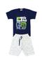 Imagem de Conjunto Infantil Menino Camiseta Azul Marinho Let's Go Play e Bermuda Moletinho - Pituki