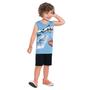 Imagem de Conjunto Infantil Menino Kyly Regata Algodão Estampa Surfista Bermuda Moletom s/ Felpa Azul/Preto