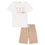 Imagem de Conjunto Infantil Menino Verão Camiseta Meia Malha e Bermuda em Moletom Textura Listrado  Tropical - Luc.boo