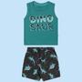 Imagem de Conjunto infantil menino verão composto por camiseta regata e bermuda com tema Dinossauro