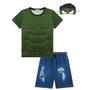 Imagem de Conjunto Infantil Menino Verão Fantasia Herói Verde (Camiseta, Bermuda e Máscara) Tam 2 a 12  - Luc.boo