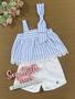 Imagem de Conjunto Infantil Momi Verão Com Shorts e Blusa Azul Listrado Com Laço