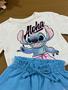 Imagem de Conjunto Infantil Momi Verão Shorts Azul e Blusa Stitch Disney