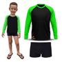 Imagem de Conjunto Infantil Praia Menino Proteção UV 50+ Camisa e Sunga Boxer Preto e Verde Neon
