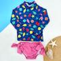 Imagem de Conjunto Infantil Proteção Solar Uv Praia Blusa Maiô Biquíni