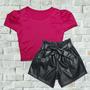 Imagem de Conjunto Infantil Short Couro Blusinha Fashion