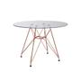 Imagem de Conjunto Jantar Mesa Eames Eiffel Vidro Redonda 110cm com 4 Poltronas Brancas Ferro Cobre