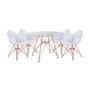 Imagem de Conjunto Jantar Mesa Redonda Vidro Eames Eiffel 90cm com 4 Poltronas Brancas Ferro Cobre